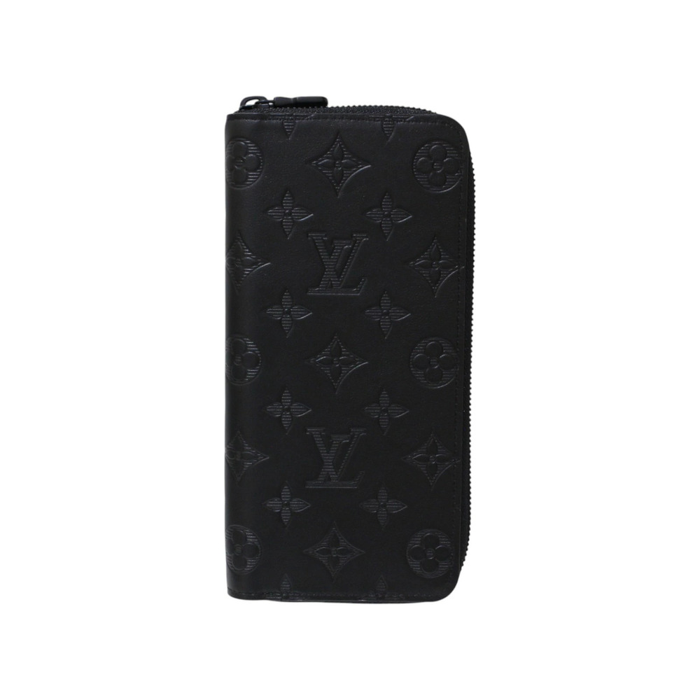 LOUIS VUITTON Zippy Wallet Vertical Monogram Shadow Black Long Purse Round